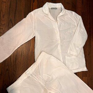Victoria Classics White Linen Pajama Set | Size Small